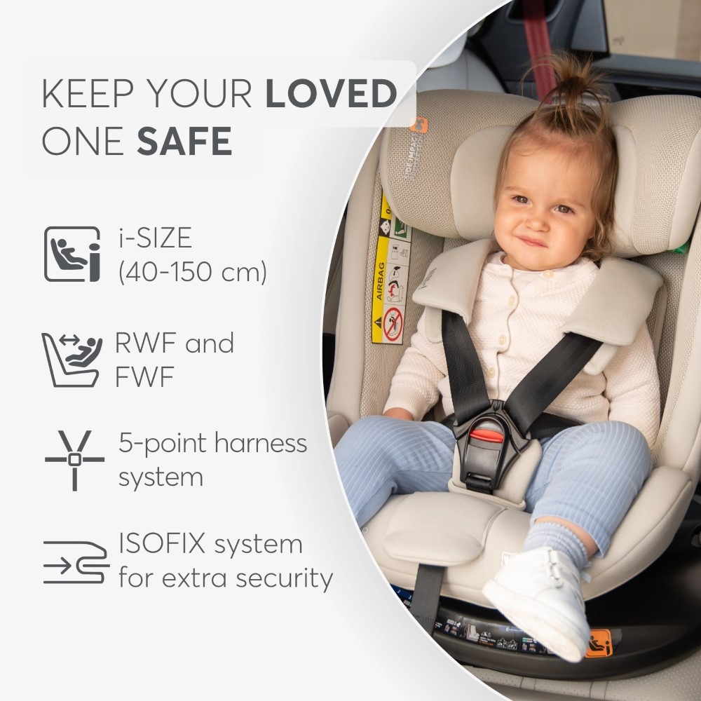 Η φωτογραφία δείχνει Το i-VAN είναι ένα έξυπνο και προσαρμόσιμο κάθισμα αυτοκινήτου που μεγαλώνει μαζί με το παιδί σας, προσφέροντας αξιόπιστη ασφάλεια και άνεση από τη γέννηση έως περίπου 12 ετών (40–150 cm).