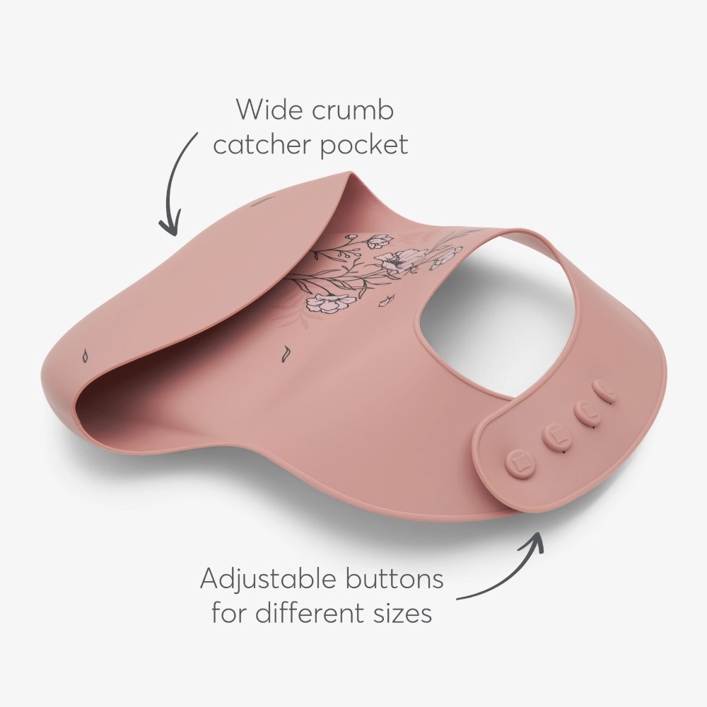 Η Σαλιάρα Platinum Silicone Flora προσφέρει μια έξυπνη και κομψή λύση για τη διατήρηση της καθαριότητας κατά τη διάρκεια των γευμάτων.