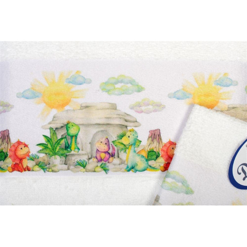 Πετσέτα Σετ 2 τεμ Με Ψηφιακή Εκτύπωση bebe Dinosaurs 311 30X50,70X140 White 100% Cotton