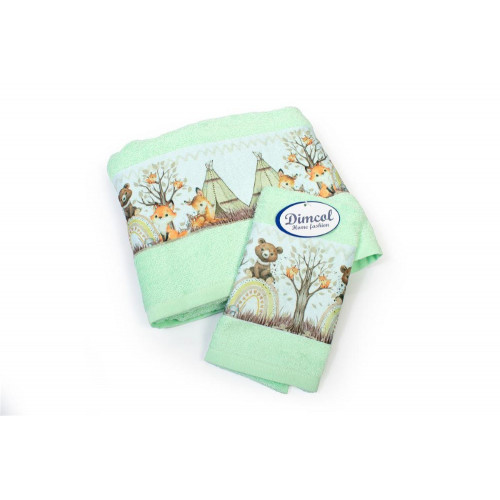 Πετσέτα Σετ 2 τεμ Με Ψηφιακή Εκτύπωση bebe Forest Animals 337 30X50,70X140 Mint 100% Cotton