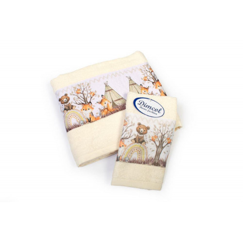 Πετσέτα Σετ 2 τεμ Με Ψηφιακή Εκτύπωση bebe Forest Animals 336 30X50,70X140 Ecru 100% Cotton