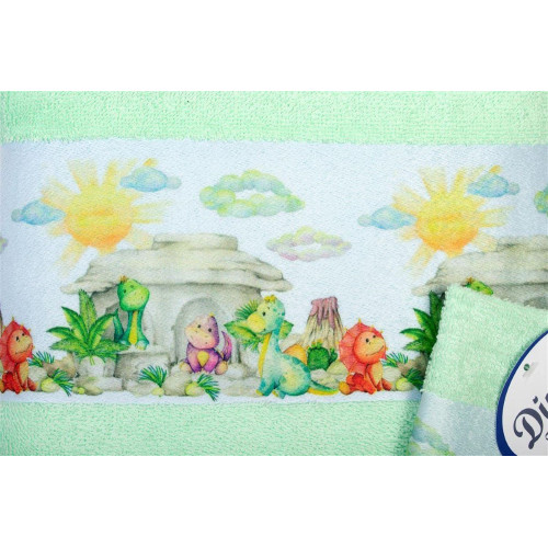 Πετσέτα Σετ 2 τεμ Με Ψηφιακή Εκτύπωση bebe Dinosaurs 313 30X50,70X140 Mint 100% Cotton