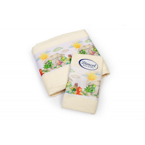 Πετσέτα Σετ 2 τεμ Με Ψηφιακή Εκτύπωση bebe Dinosaurs 312 30X50,70X140 Ecru 100% Cotton