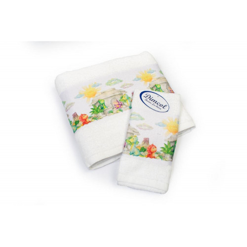 Πετσέτα Σετ 2 τεμ Με Ψηφιακή Εκτύπωση bebe Dinosaurs 311 30X50,70X140 White 100% Cotton
