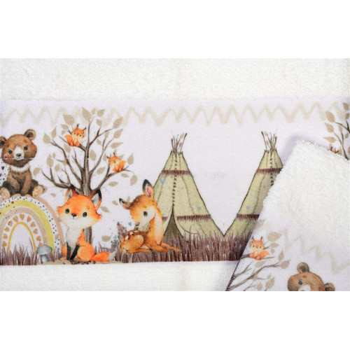 Πετσέτα Σετ 2 τεμ Με Ψηφιακή Εκτύπωση bebe Forest Animals 335 30X50,70X140 White 100% Cotton