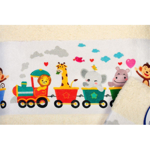 Πετσέτα Σετ 2 τεμ Με Ψηφιακή Εκτύπωση bebe Train 347 30X50,70X140 Ecru 100% Cotton