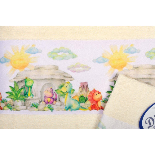 Πετσέτα Σετ 2 τεμ Με Ψηφιακή Εκτύπωση bebe Dinosaurs 312 30X50,70X140 Ecru 100% Cotton