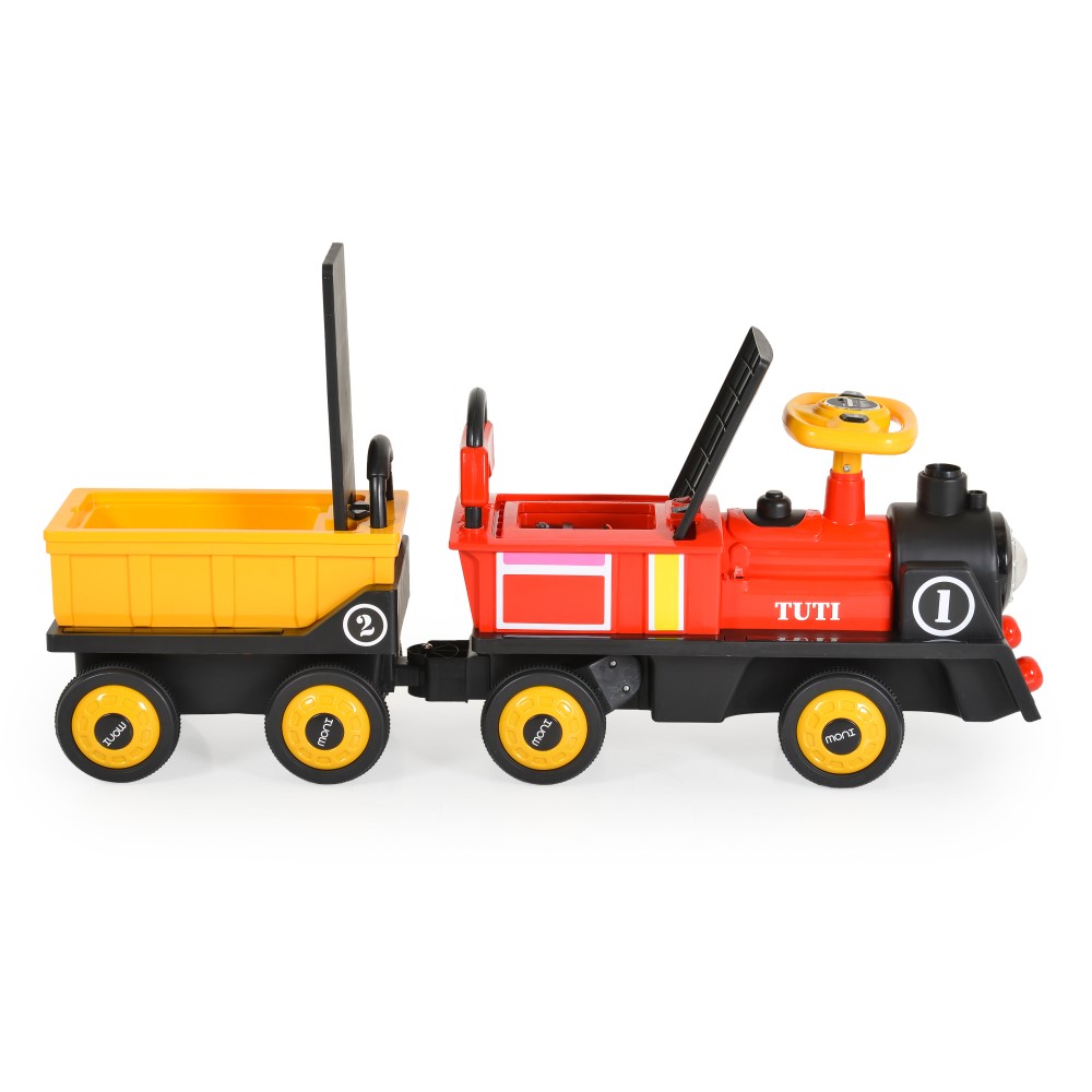 Το τρενάκι Tuti με μπαταρία από τη Moni έχει σχεδιαστεί για παιδιά ηλικίας 3 έως 8 ετών και προσφέρει μια καθηλωτική εμπειρία παιχνιδιού με ρεαλιστικά χαρακτηριστικά, μουσική, φώτα και ατμό.