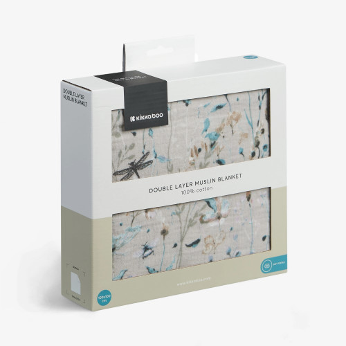 KIKKA BOO ΚΟΥΒΕΡΤΑ ΚΑΛΟΚΑΙΡΙΝΗ ΜΟΥΣΕΛΙΝΑ ΔΙΠΛΗΣ ΣΤΡΩΣΗΣ 100X100 DREAMY FIELDS GREY 31103010110