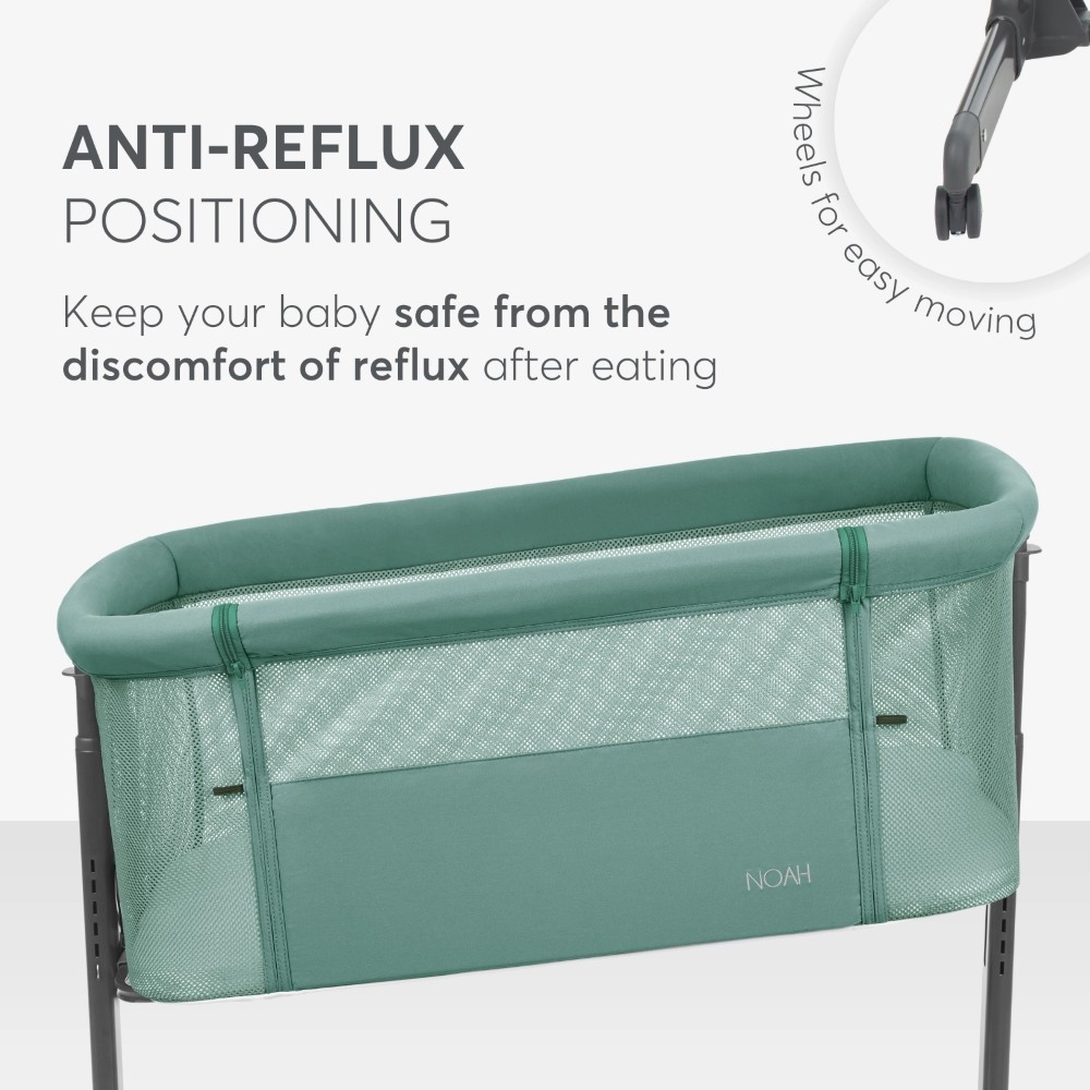 Το Bedside Crib NOAH είναι σχεδιασμένο για βρέφη από τη γέννηση έως 6 μηνών, παρέχοντας ένα ασφαλές, άνετο μέρος ακριβώς δίπλα στο κρεβάτι σας βοηθώντας τόσο τους γονείς όσο και το μωρό να επιτύχουν έναν ήσυχο και εύκολο νυχτερινό ύπνο.