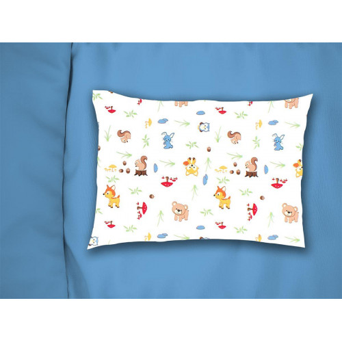 DIMCOL Μαξιλαροθήκη Εμπριμέ bebe Forest Animals 570 35X45 White-Sky Blue 100% Cotton