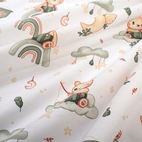 DIMCOL Σεντονάκι Λίκνου bebe Cloudy Bear 581 80X110 White-Olive 100% Cotton
