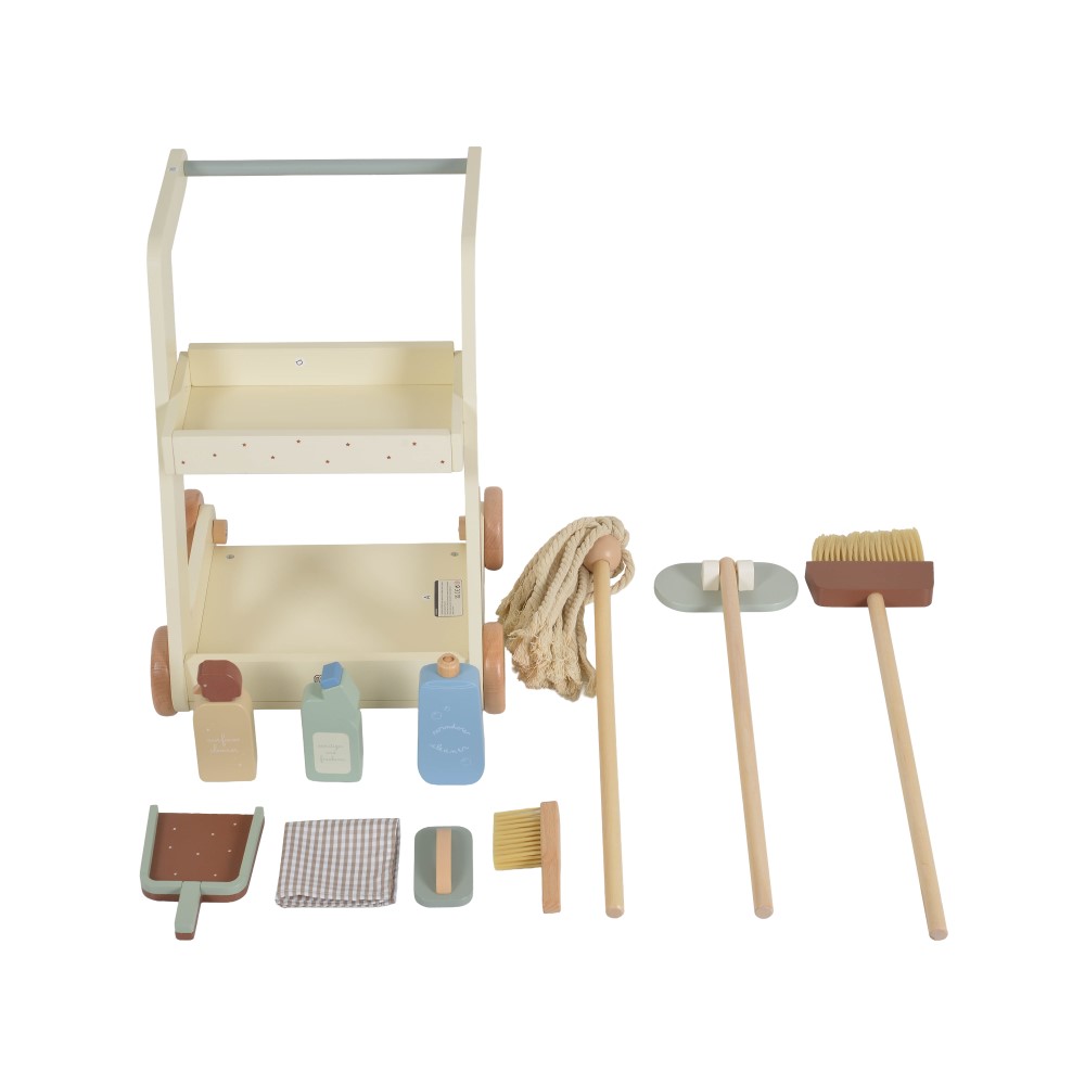 Η φωτογραφία δείχνει Εμπνεύστε τους μικρούς βοηθούς στο σπίτι με αυτό το ξύλινο καρότσι καθαρισμού Moni Toys με ρεαλιστικό σχεδιασμό από την Moni Toys! Αυτό το παιχνίδι μετατρέπει το καθάρισμα σε ένα διασκεδαστικό και εκπαιδευτικό παιχνίδι, βοηθώντας στην ανάπτυξη της φαντασίας, των κινητικών δεξιοτ