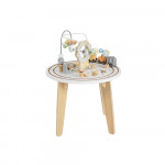 Εμπνεύστε την περιέργεια και τις δεξιότητες του παιδιού σας με αυτό το ξύλινο τραπέζι δραστηριοτήτων Moni Toys με πολλαπλούς χώρους παιχνιδιού! Το παιχνίδι διαθέτει ράγες με ένα ξύλινο τρενάκι που αποτελείται από ζώα - ελέφαντα, καμηλοπάρδαλη και λιοντάρι - έναν λαβύρινθο από χάντρες και διάφορα περ