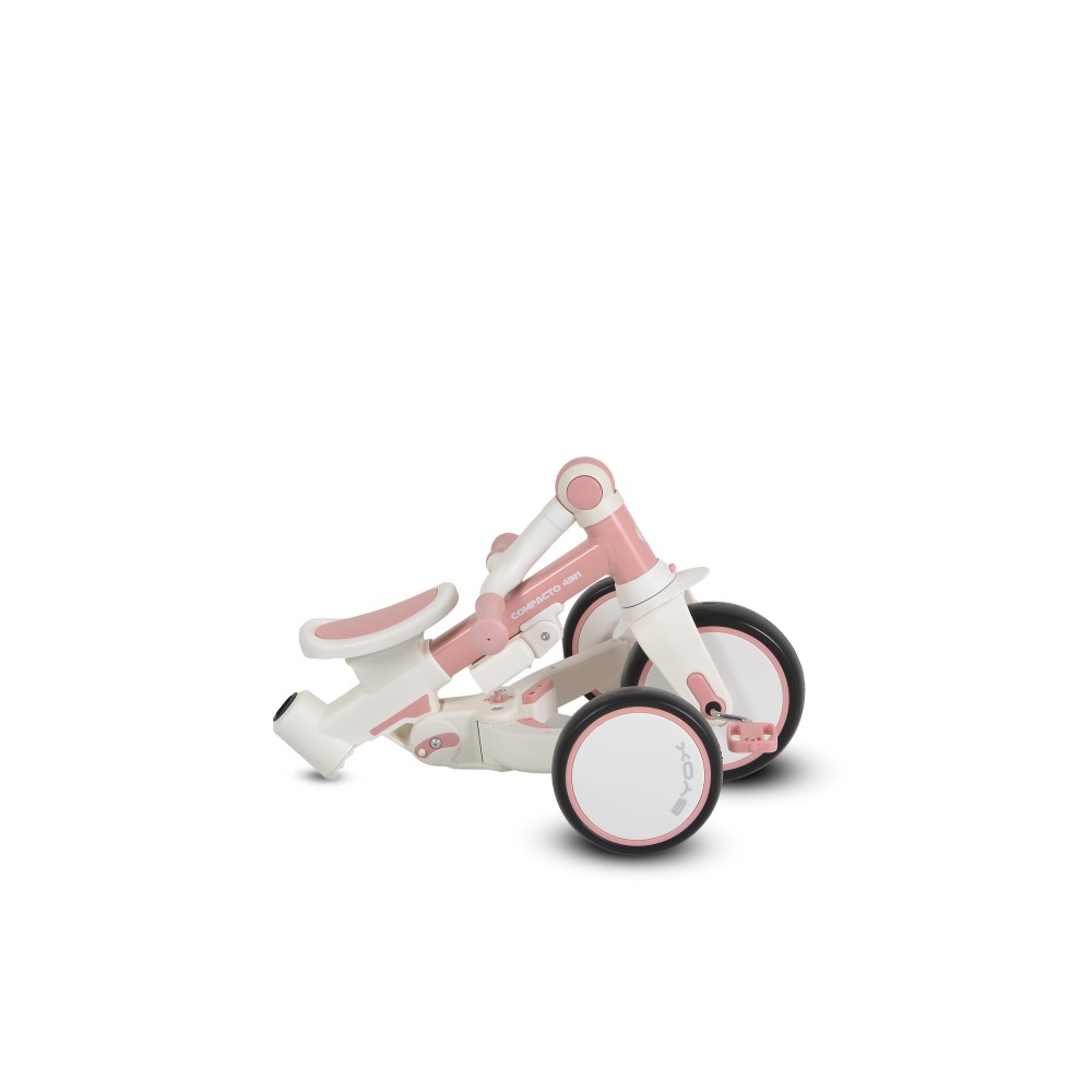 Η φωτογραφία δείχνει Compacto 4 σε 1, Byox – το τρίκυκλο που μεγαλώνει μαζί με το παιδί σας!Το πολυλειτουργικό τρίκυκλο Compacto 4 σε 1 έχει σχεδιαστεί για να προσαρμόζεται στις ανάγκες του παιδιού σας – από τις πρώτες κιόλας βόλτες μέχρι τις πρώτες ανεξάρτητες βόλτες του.