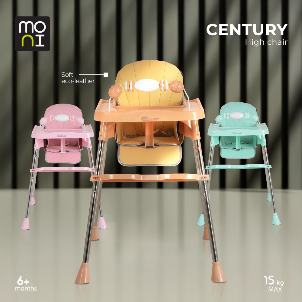 Η φωτογραφία δείχνει Η καρέκλα φαγητού Century της Moni έχει σχεδιαστεί με γνώμονα την άνεση του παιδιού σας και την ηρεμία των γονιών.