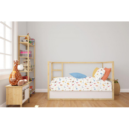 Σεντόνια Εμπριμέ Σετ 3 τεμ bebe Forest Animals 570 120X160 White-Sky Blue 100% Cotton 31112221049