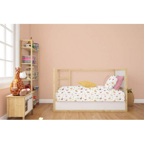 Σεντόνια Εμπριμέ Σετ 3 τεμ bebe Forest Animals 571 120X160 White-Pink 100% Cotton 31112221050