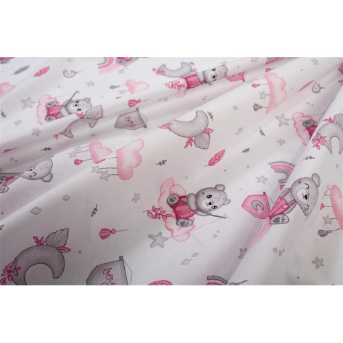 Σεντόνια Εμπριμέ Σετ 3 τεμ bebe Cloudy Bear 582 120X160 White-Pink 100% Cotton 31112221062