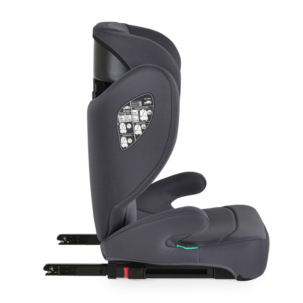 Η φωτογραφία δείχνει Το κάθισμα αυτοκινήτου i-Race της Moni έχει σχεδιαστεί για παιδιά με ύψος από 100 έως 150 cm, σύμφωνα με το τελευταίο πρότυπο ασφαλείας R129/i-Size.