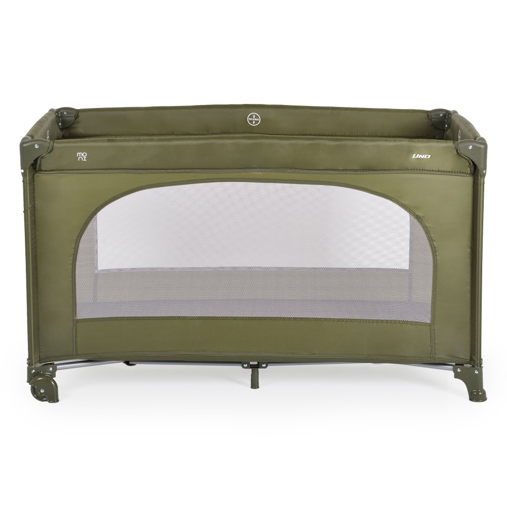 Η φωτογραφία δείχνει Η πτυσσόμενη κούνια Uno της Moni συνδυάζει κομψό σχεδιασμό και λειτουργικότητα για να παρέχει ένα ασφαλές και άνετο περιβάλλον για ύπνο και παιχνίδι – τόσο στο σπίτι όσο και κατά τη διάρκεια ταξιδιού.