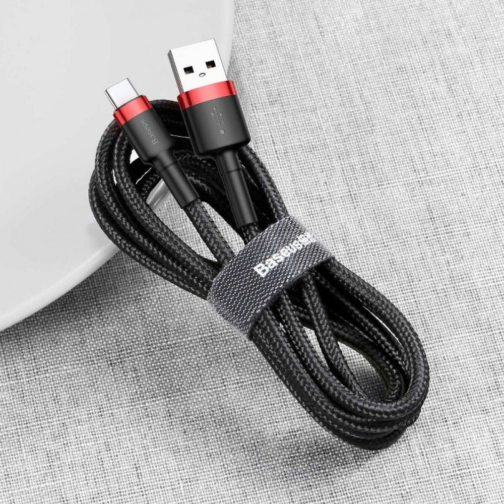 Baseus Cafule Braided USB 2.0 Cable USB-C male - USB-A male Black/Red 3m (CATKLF-U91)