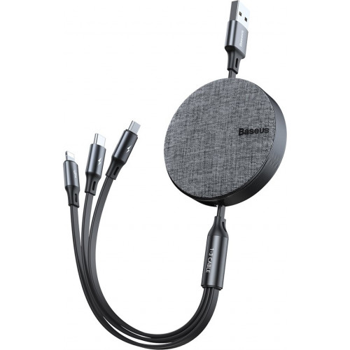 Baseus Fabric Retractable USB to Lightning / Type-C / micro USB Cable 3.5A Γκρι 1.20m (CAMLT-BYG1)