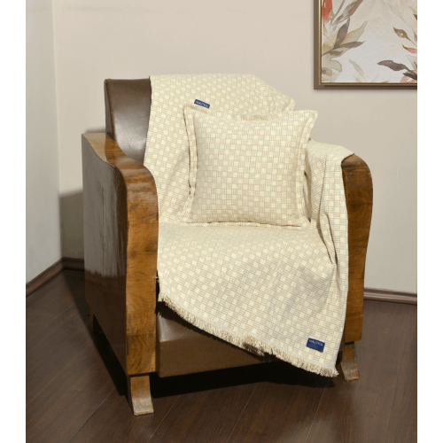 Nautica Ριχτάρι Τριθέσιο 180χ300 Σενίλ Εκρού Καρρώ