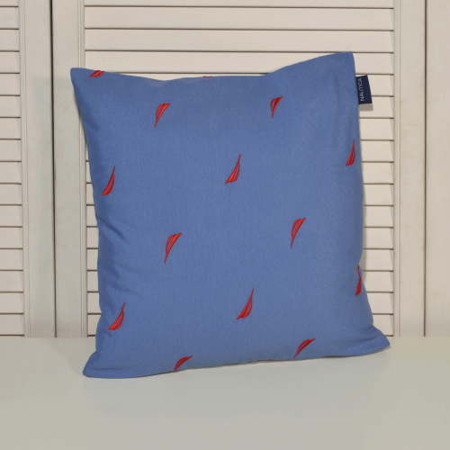 Nautica Μαξιλαροθήκη Διακοσμητική Λονέτα Κεντητή Μπλε με Κόκκινο Κέντημα