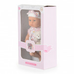 Η φωτογραφία δείχνει Κούκλα μωρού, μεγέθους 30 cm, με αξεσουάρ - πιπίλα και ένα μικρό βελούδινο αρκουδάκι.