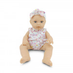 Η φωτογραφία δείχνει Κούκλα μωρού, μεγέθους 30 cm, με αξεσουάρ - πιπίλα και ένα μικρό βελούδινο αρκουδάκι.