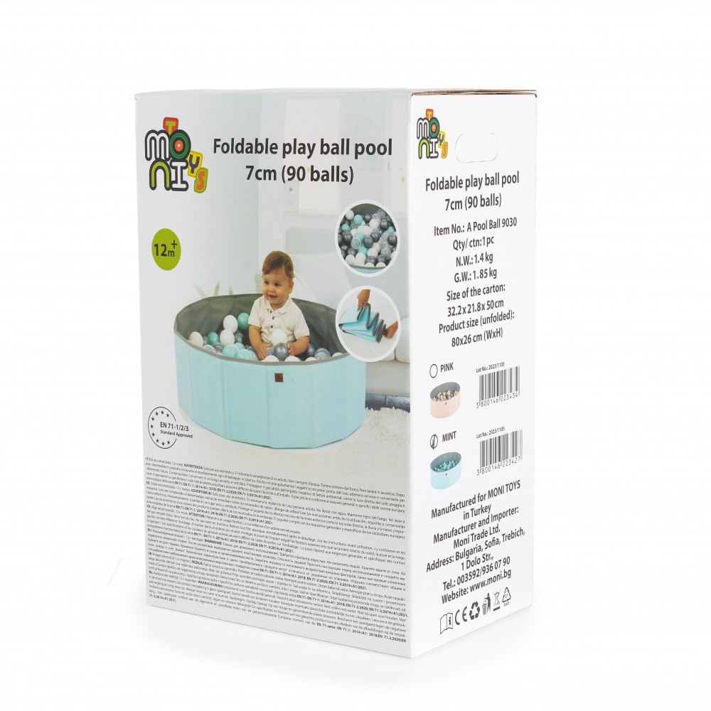 Η φωτογραφία δείχνει Η πτυσσόμενη υφασμάτινη πισίνα παιχνιδιού με μπάλα είναι ένας υπέροχος τρόπος για διασκέδαση και μάθηση.