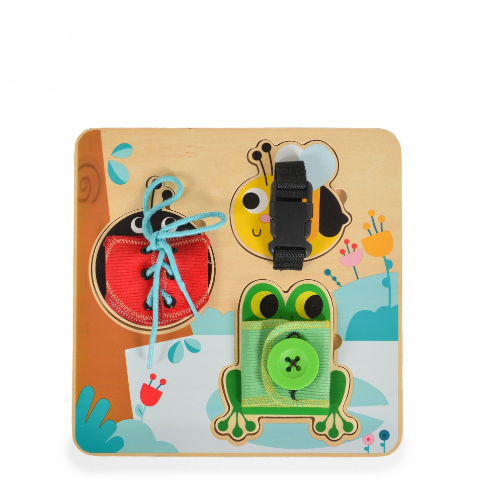 Ξύλινη σανίδα για βασικές δεξιότητες, με την οποία το παιδί θα μάθει εύκολα και ευχάριστα να κουμπώνει κουμπιά, να κλείνει με φερμουάρ ή να δένει γραβάτα.