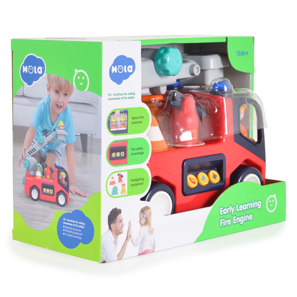 Η φωτογραφία δείχνει Το πυροσβεστικό όχημα με φιγούρες και πυροσβεστικό εξοπλισμό είναι ένα συναρπαστικό παιχνίδι για παιδιά που όχι μόνο εμπνέει διασκέδαση, αλλά διδάσκει στα παιδιά τον σημαντικό ρόλο των πυροσβεστών και την ασφάλεια.
