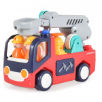 Η φωτογραφία δείχνει Το πυροσβεστικό όχημα με φιγούρες και πυροσβεστικό εξοπλισμό είναι ένα συναρπαστικό παιχνίδι για παιδιά που όχι μόνο εμπνέει διασκέδαση, αλλά διδάσκει στα παιδιά τον σημαντικό ρόλο των πυροσβεστών και την ασφάλεια.