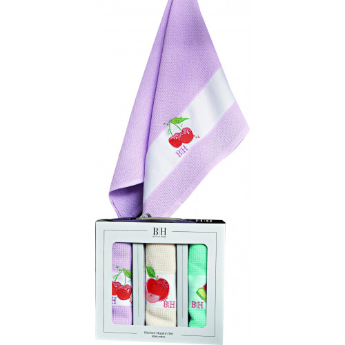 Ποτηρόπανα σετ 3τμχ Fruits Art 8286  40x60  Μωβ,Μπεζ,Γαλάζιο   Beauty Home