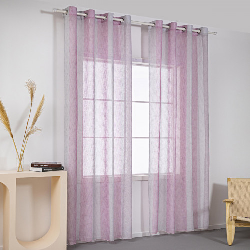 Κουρτίνα γάζα δίχρωμη με 8 μεταλικούς κρίκους Art 8442 140x270 Ροζ   Beauty Home