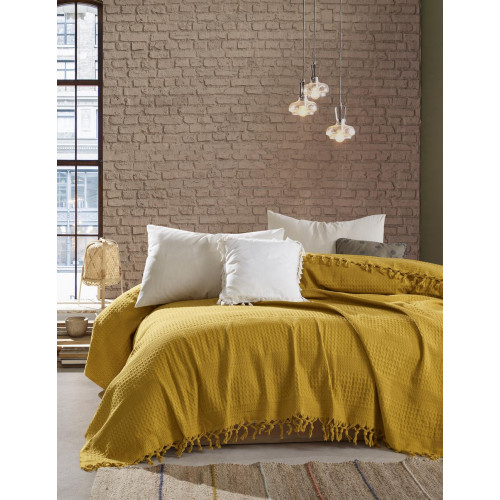 DIMcol ΚΟΥΒΕΡΤΑ ΠΙΚΕ ΕΝΗΛ Cotton 100% 220Χ240 Dobby  Mustard