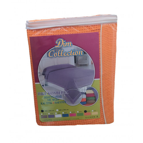 DIMcol ΚΟΥΒΕΡΤΑ ΠΙΚΕ ΕΝΗΛ Cotton 100% 160X220 με φάσα περιμετρικά  Orange