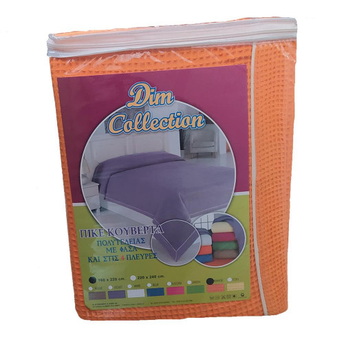 DIMcol ΚΟΥΒΕΡΤΑ ΠΙΚΕ ΕΝΗΛ Cotton 100% 160X220 με φάσα περιμετρικά  Orange