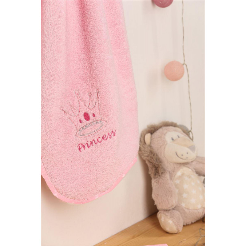 Βρεφική Κάπα μπουρνουζοπετσέτα 75Χ85 με κουκούλα,χωρίς μανίκια με κέντημα και ρέλι.