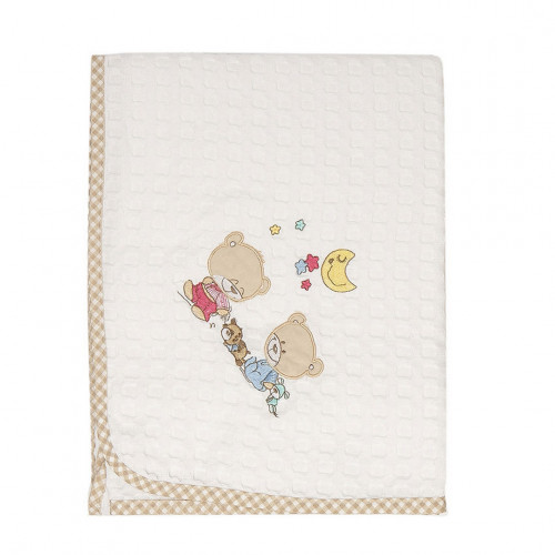 DIMcol ΚΟΥΒΕΡΤΑ ΠΙΚΕ ΒΡΕΦ Cotton 100% 100Χ160 HAPPY BEARS 21 ΛΕΥΚΟ/ΜΠΕΖ 1210414200802152