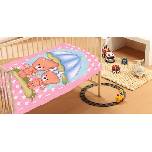DIMcol ΚΟΥΒΕΡΤΑ ΒΡΕΦ Βελουτέ polyester 110Χ140 Rainy Bears 06 Pink 1410274403200679