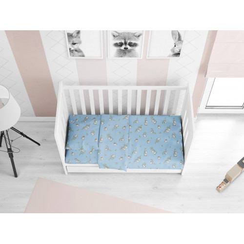 DIMcol ΣΕΝΤΟΝΙΑ ΕΜΠΡΙΜΕ ΣΕΤ 3 τεμ ΒΡΕΦ Flannel Cotton 100% 120Χ160 Birds 14 Sky blue 1914657608601482