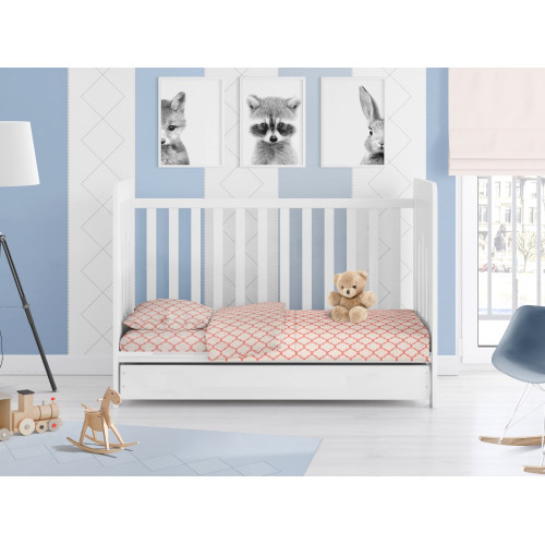 DIMcol ΠΑΠΛΩΜΑΤΟΘΗΚΗ ΕΜΠΡΙΜΕ ΒΡΕΦ Cotton 100% 120Χ160 Windows 161 White-Coral
