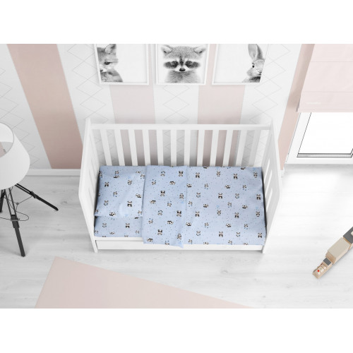 DIMcol ΠΑΠΛΩΜΑΤΟΘΗΚΗ ΕΜΠΡΙΜΕ ΒΡΕΦ Cotton 100% 120Χ160 PANDA 110 Sky blue 1915717615811082