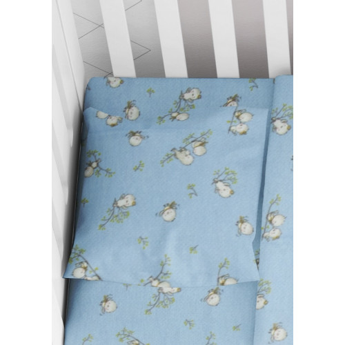 DIMcol ΜΑΞΙΛΑΡΟΘΗΚΗ ΕΜΠΡΙΜΕ ΒΡΕΦ Flannel Cotton 100% 35Χ45 Birds 14 Sky blue 1915857708601482