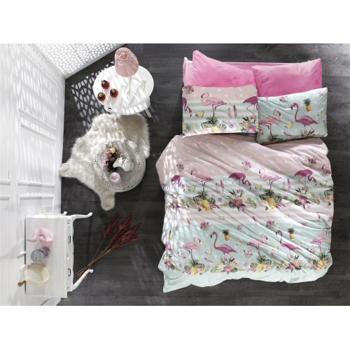 DIMcol ΣΕΝΤΟΝΙΑ ΕΜΠΡΙΜΕ ΣΕΤ 3 τεμ ΠΑΙΔ Flannel Cotton 100% 160Χ240 Flamingo 294 Pink-Green 1924655225129455
