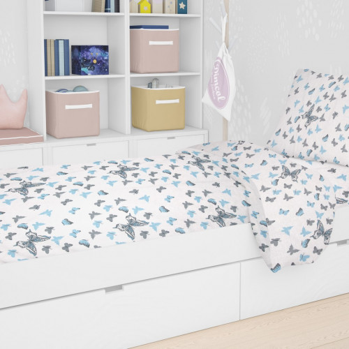 DIMcol ΣΕΝΤΟΝΙΑ ΕΜΠΡΙΜΕ ΣΕΤ 2 τεμ ΠΑΙΔ Cotton 100% 160Χ240 Butterfly 56 Sky blue 1925215207205682