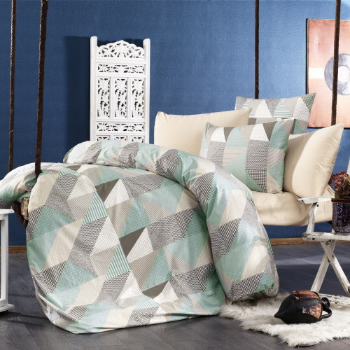 DIMcol ΣΕΝΤΟΝΙΑ ΕΜΠΡΙΜΕ ΣΕΤ 3 τεμ ΕΝΗΛ Flannel Cotton 100% 220Χ240 Geometrical 330 Green-Beige 1934655541633087